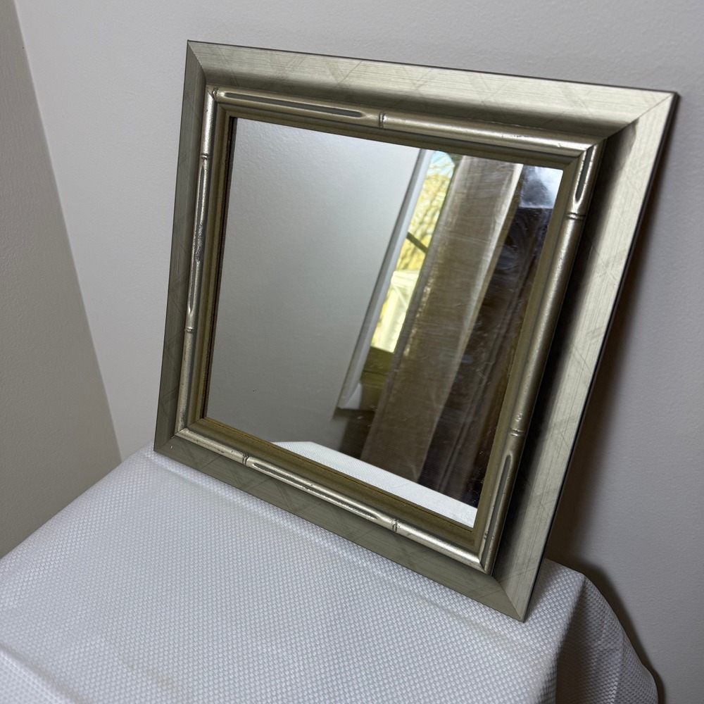 Silver Champagne‎ Faux Bamboo Square Wall Mirror Hollywood Regency 13.5x13.5